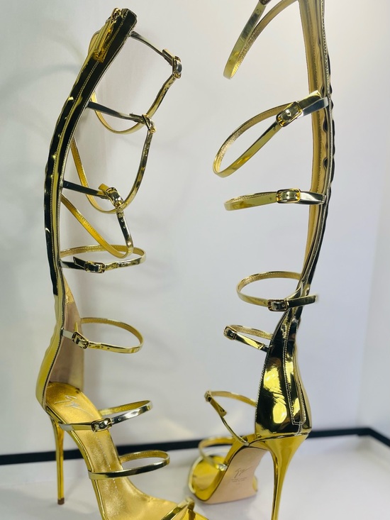 Giuseppe Zanotti Shoes - Giuseppe Zanotti Gold Gladiator Knee-High Strappy Stiletto Boots